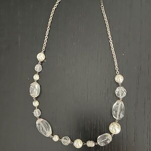 Elegant Silver and Clear Beaded Costume Jewelry Necklace